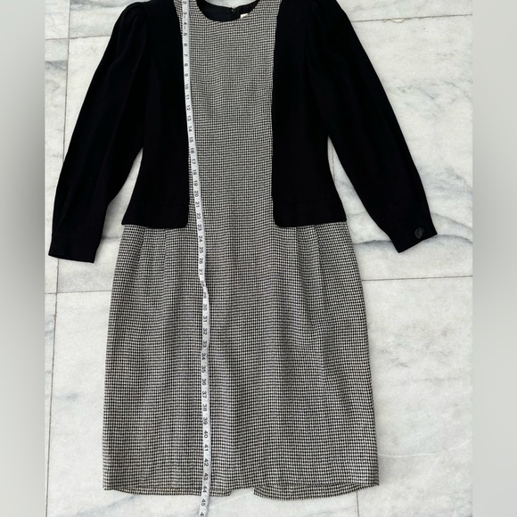 VTG Honeybee Dress Houndstooth Black White Knee Womens 12 Office Academia USA - Picture 3 of 15